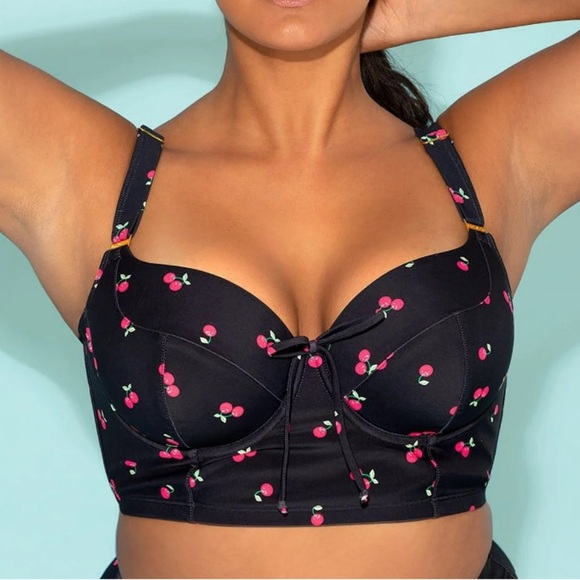 Smart & Sexy Black Cherry Print Bra Bikini Top, size 36D - Picture 1 of 7